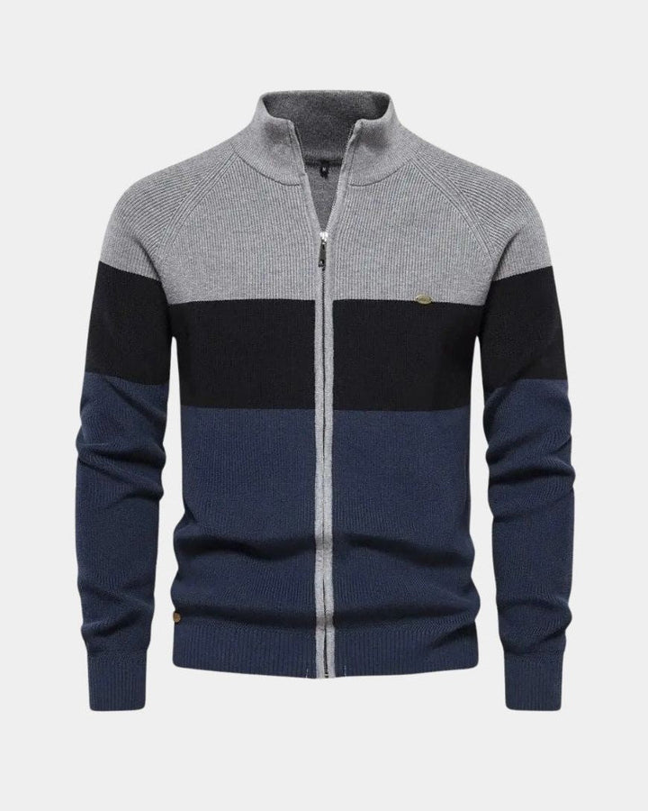 Simon | Colour-Block Zip-Front Knit Jacket