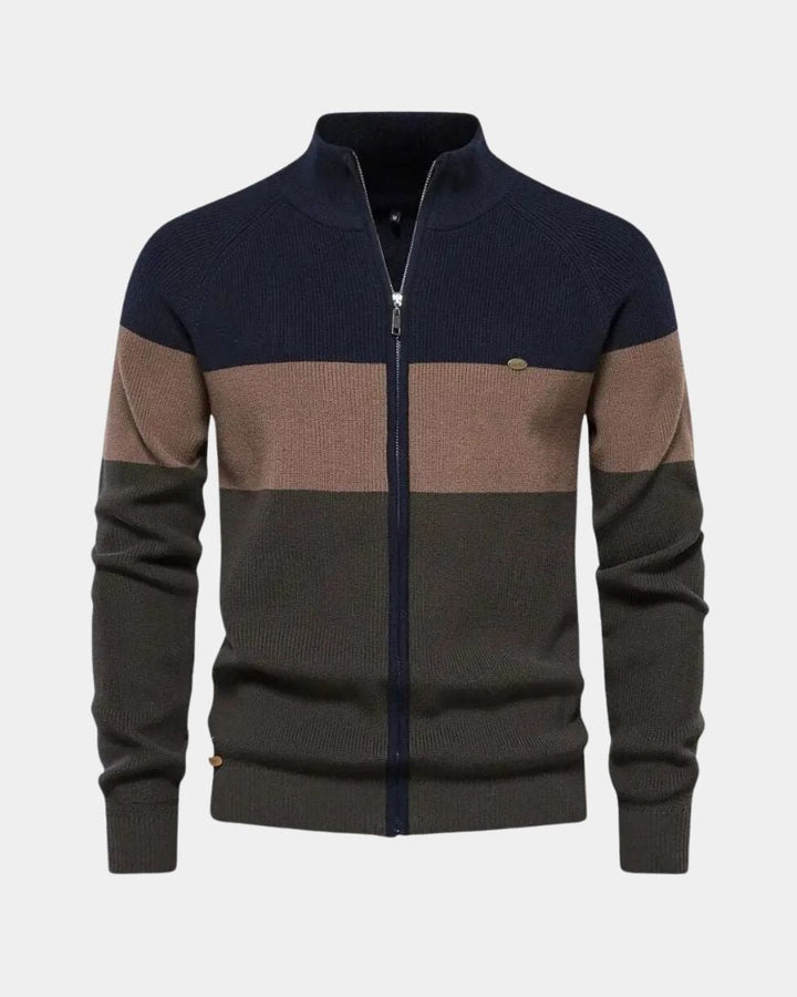 Simon | Colour-Block Zip-Front Knit Jacket