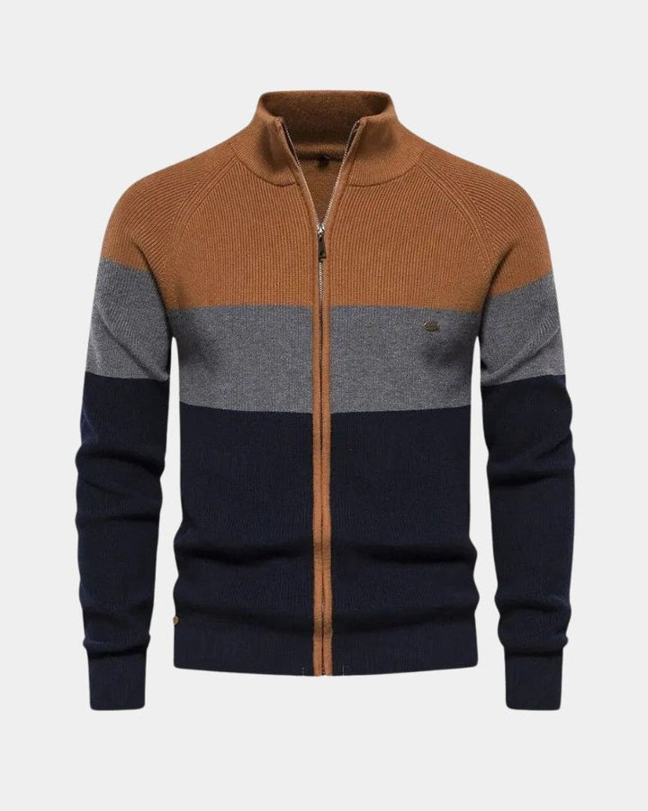 Simon | Colour-Block Zip-Front Knit Jacket