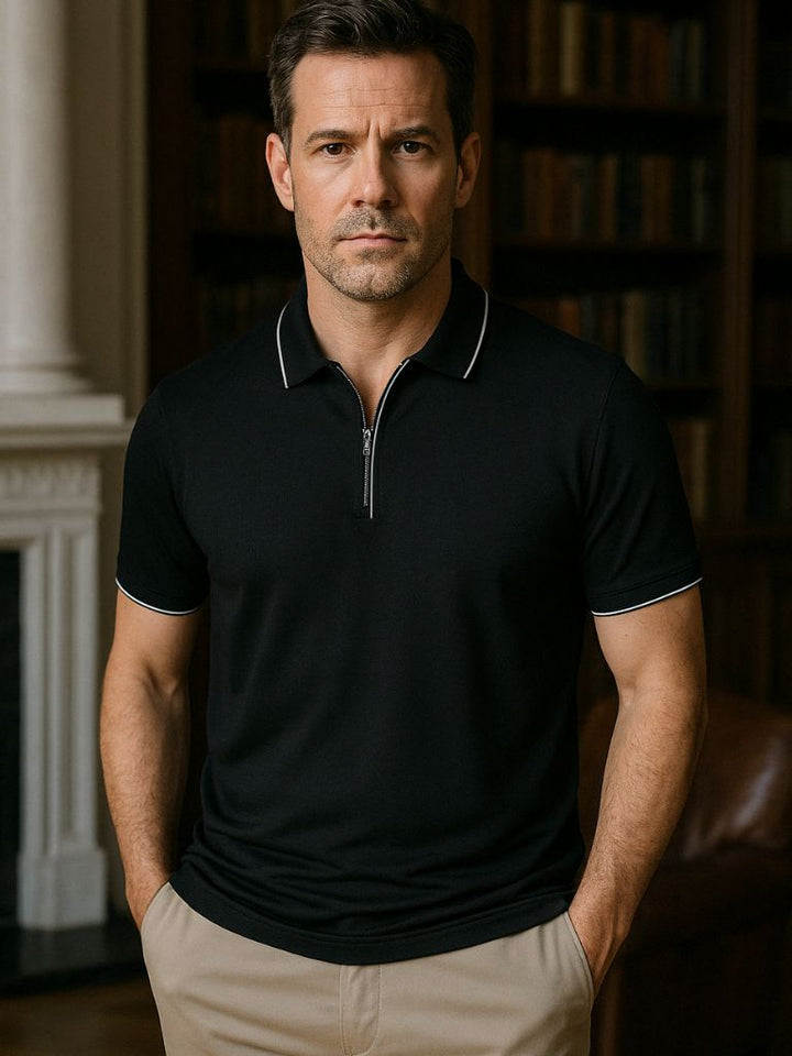 Steven | Black Zip-Collar Polo