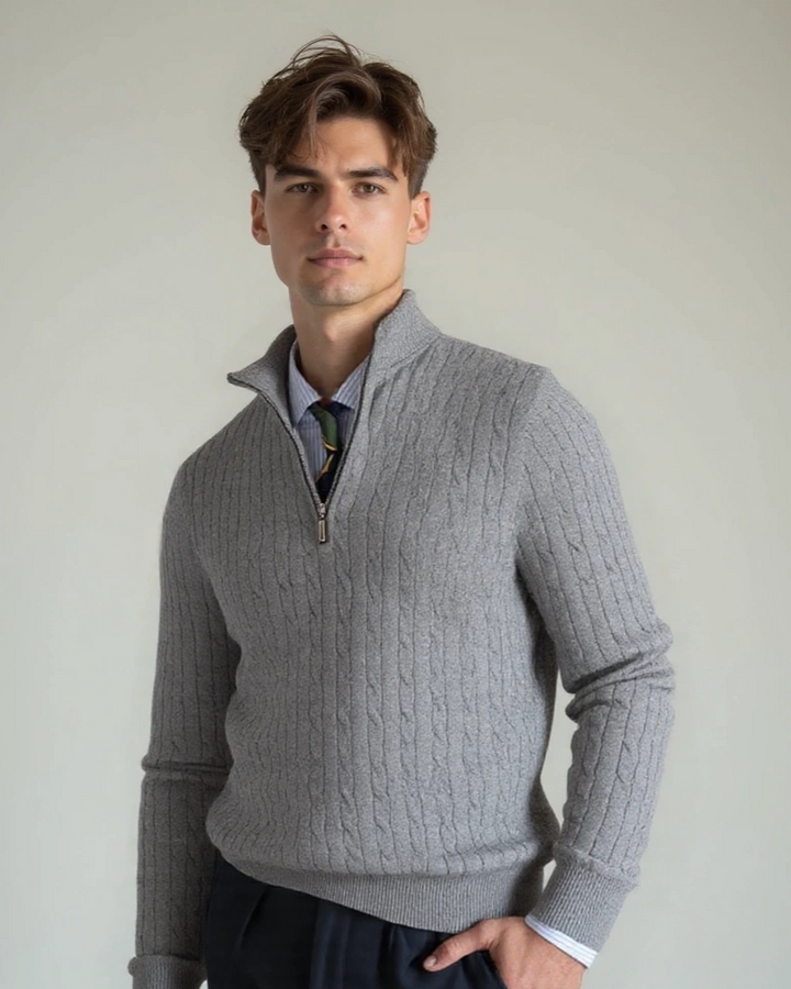 Tobias | Cream Textured Half-Zip Jumper