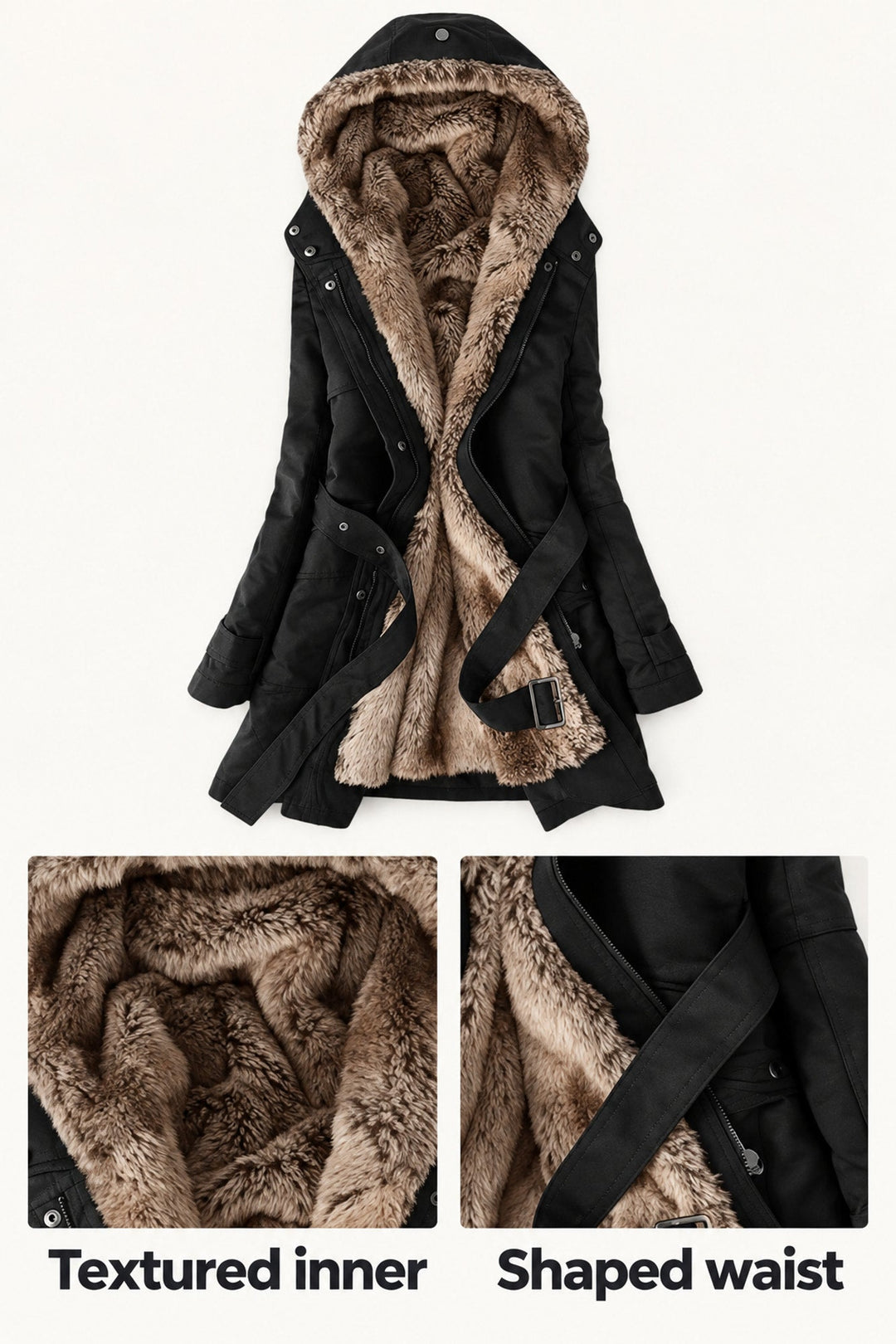 Alexandra | Black Faux-Fur Lined Winter Coat