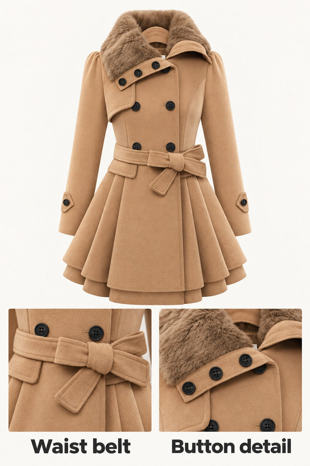 Anna | Camel Belted Double-Breasted Coat