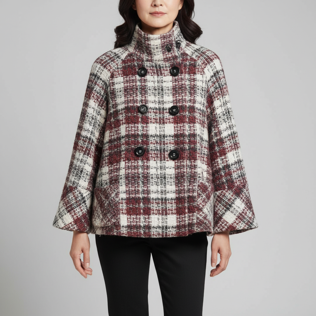 Leonore Cape Coat with Check Pattern