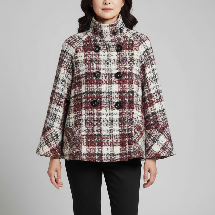 Leonore Cape Coat with Check Pattern