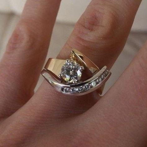 Carla – Vintage Asymmetrical Ring in Gold and Silver with Zircon Accents