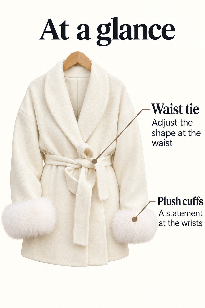 Dinah | Ivory Belted Coat with Faux-Fur Cuffs