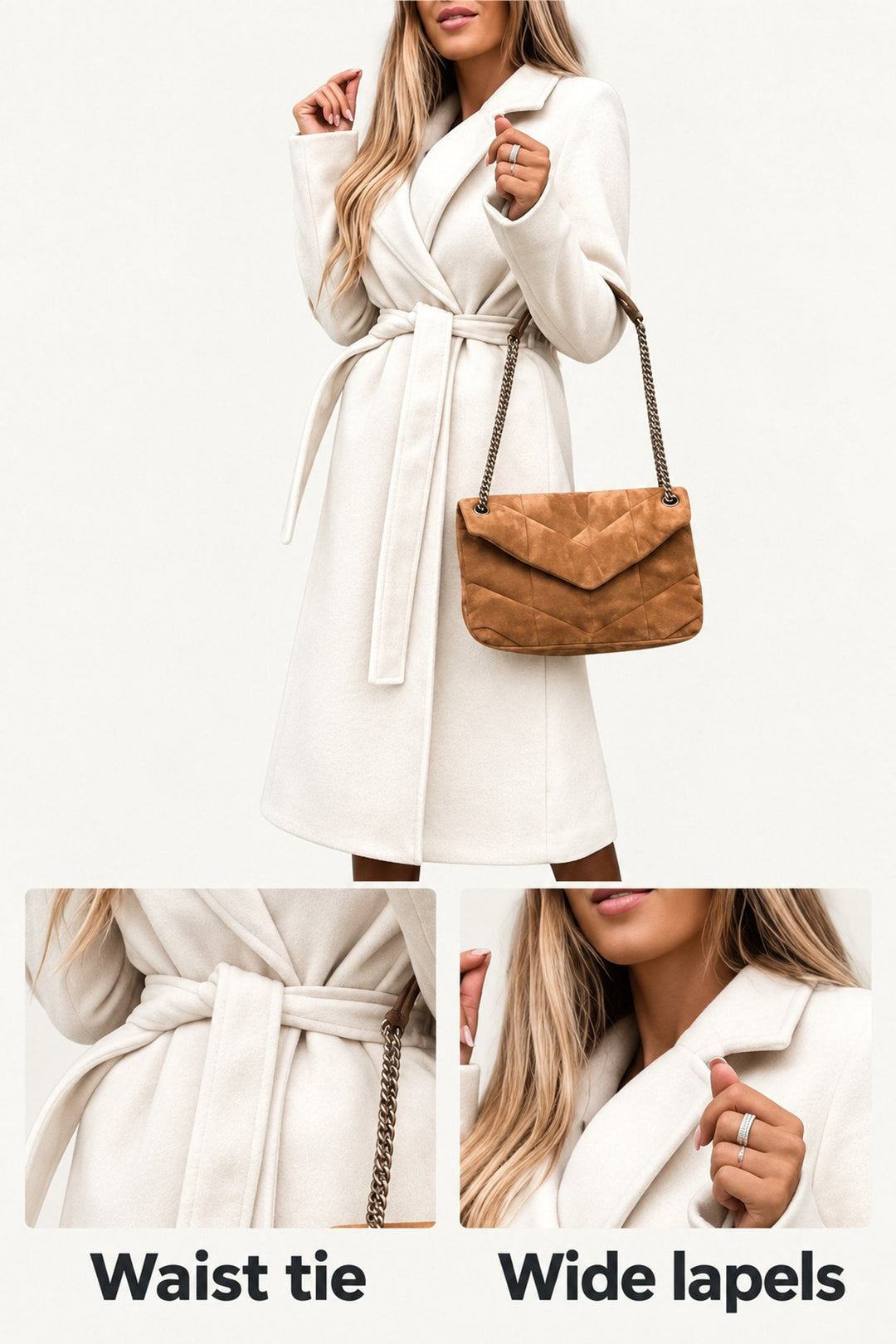 Eliza | Ivory Belted Wrap Coat