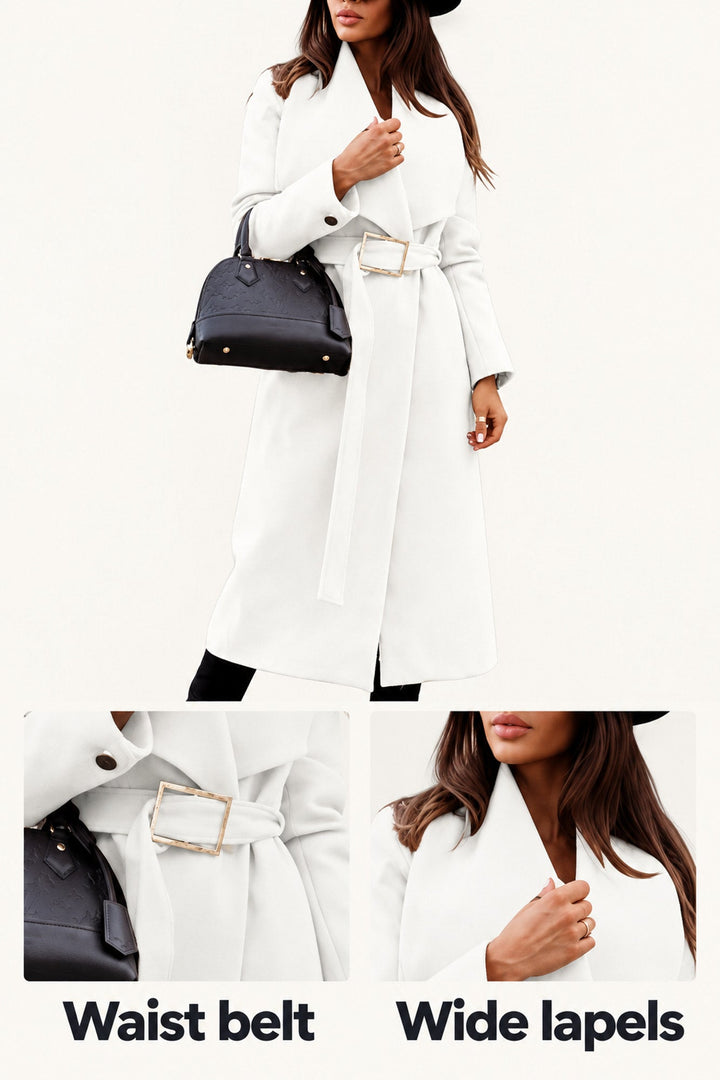 Ella | White Belted Long Coat