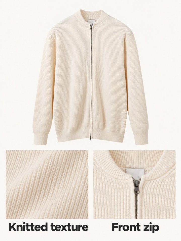 Ewan | Cream Zip-Front Knit Jacket
