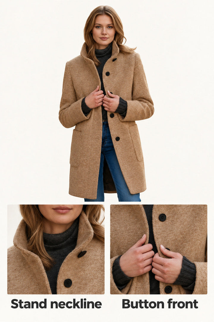 Florrie | Camel Button-Front Long Coat