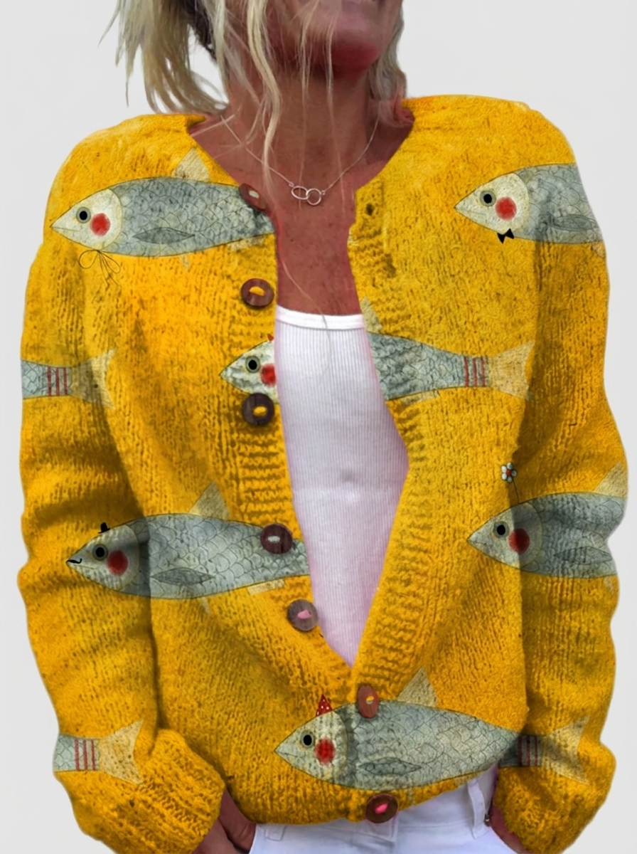 Petra | Cardigan with Fish Print