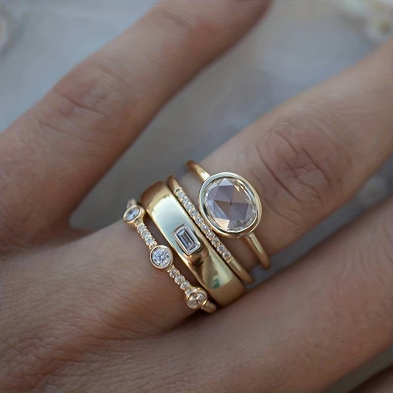 Lily - Gold Vintage Ring Set with Zirconia Accents