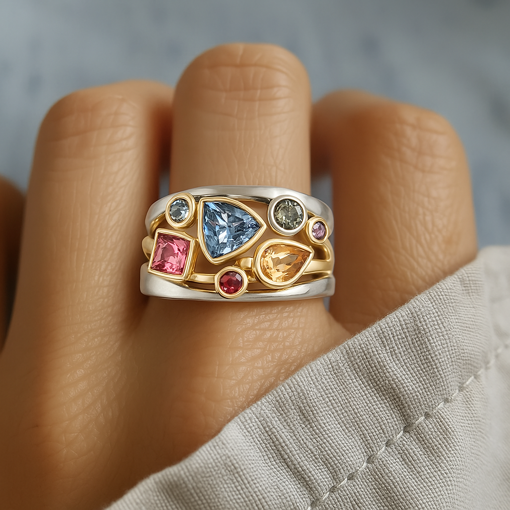 Retro-Inspired Ring Featuring Colorful Zirconia