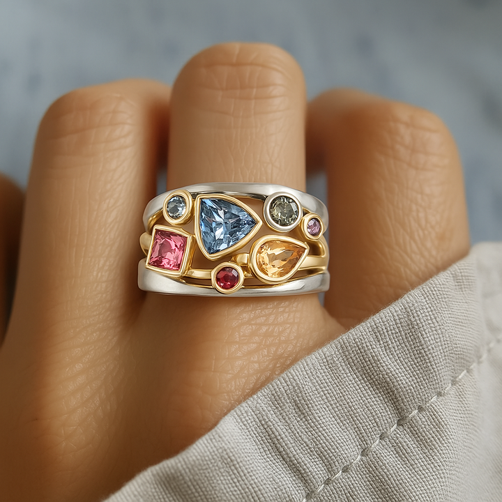 Retro-Inspired Ring Featuring Colorful Zirconia