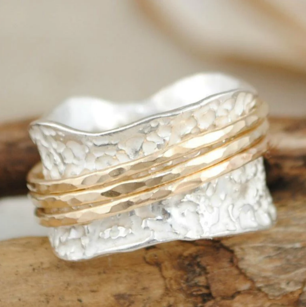 Thin Gold and Silver Vintage Spinner Ring