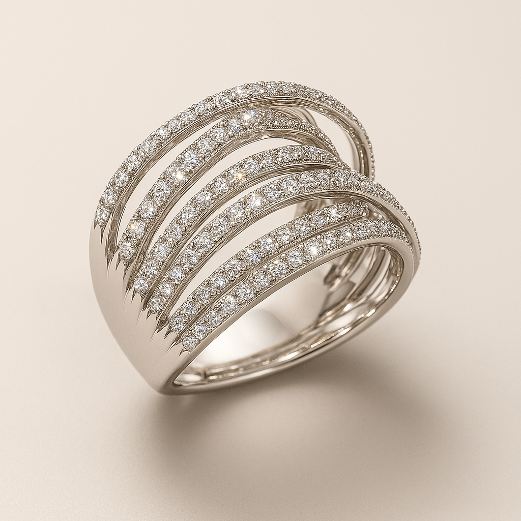 Antique-Inspired Layered Silver Ring Featuring Zirconia