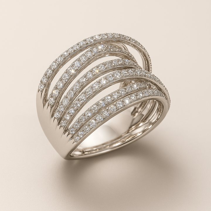 Antique-Inspired Layered Silver Ring Featuring Zirconia