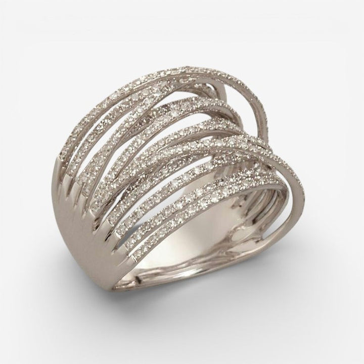 Antique-Inspired Layered Silver Ring Featuring Zirconia