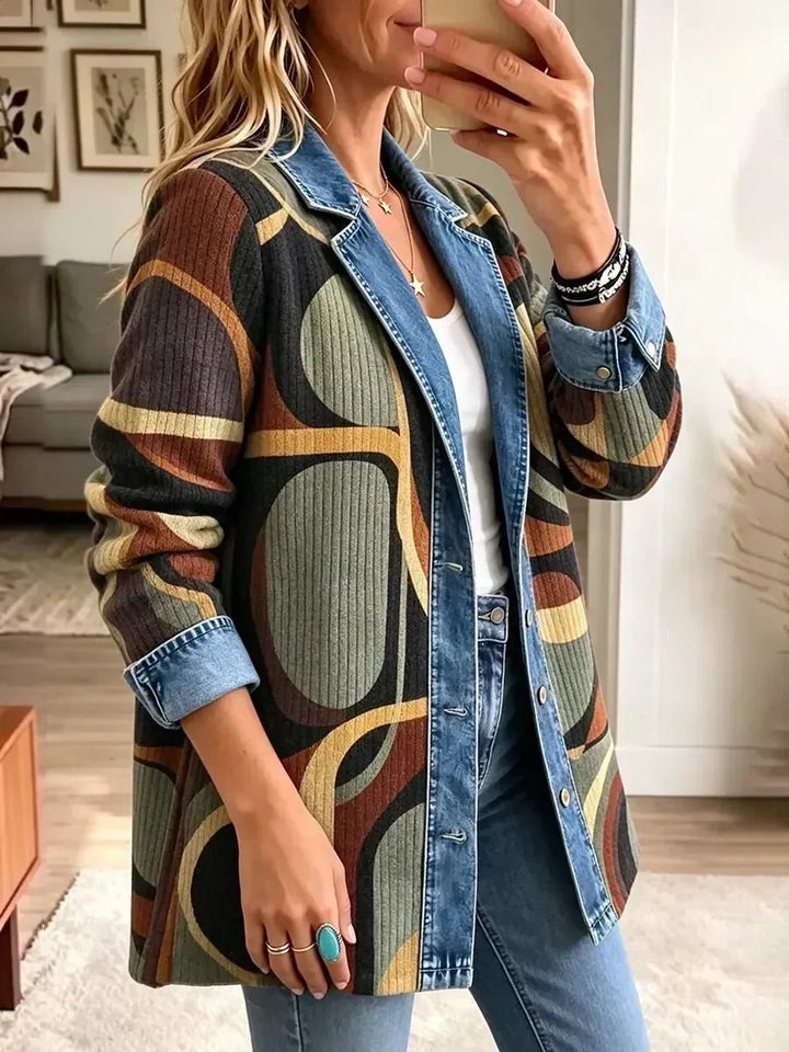 Philomena Vintage Denim Jacket with Abstract Pattern - image 2