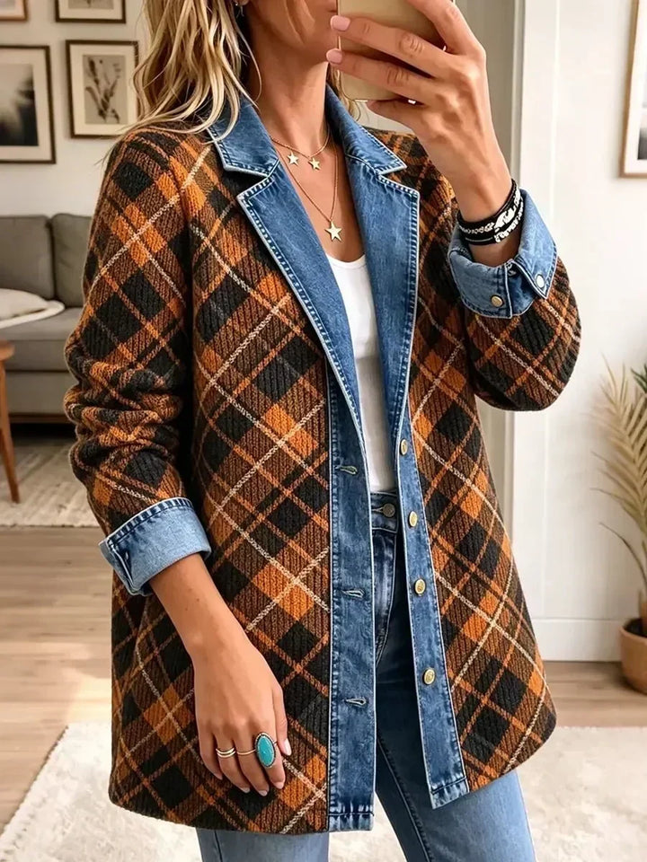 Benedikta Vintage Denim Jacket with Block Print in Brown - image 2