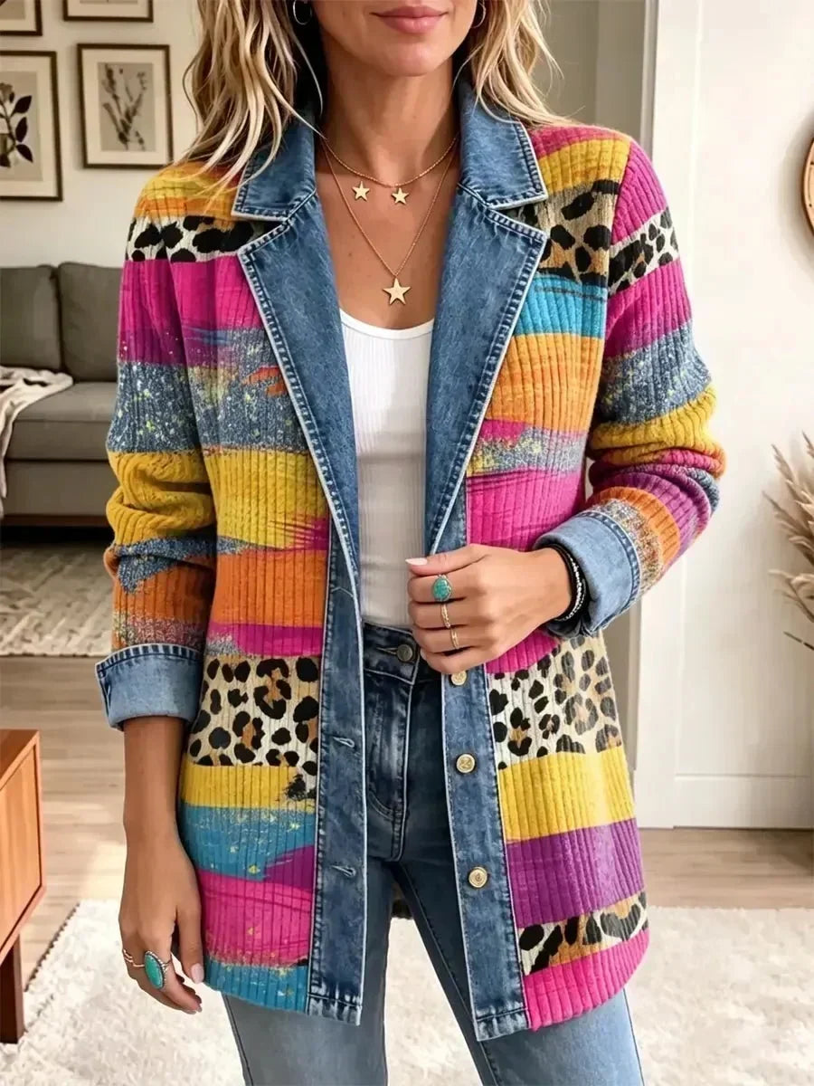 Grit Colourful Retro Denim Jacket with Leopard Print - image 2