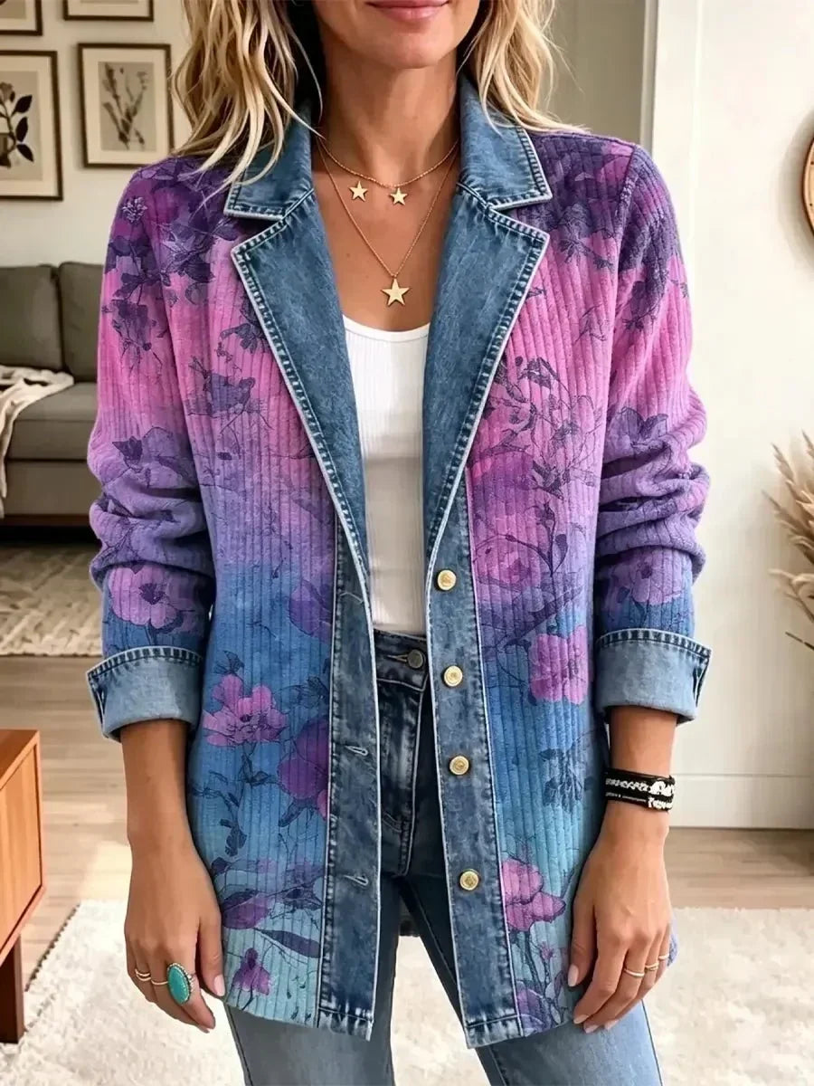 Emmi Retro Jacket with Artistic Floral Print in Purple - image 2