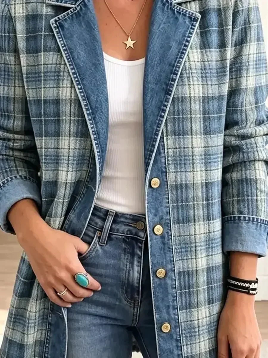 Olga Retro Denim Jacket with Artistic Print in Blue - image 3