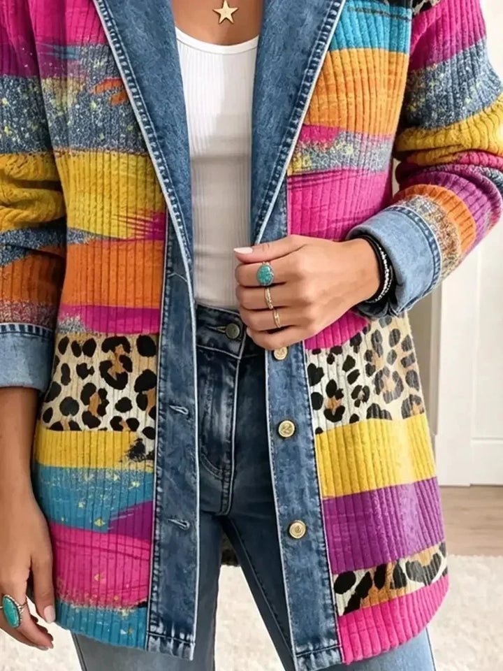 Grit Colourful Retro Denim Jacket with Leopard Print - image 3