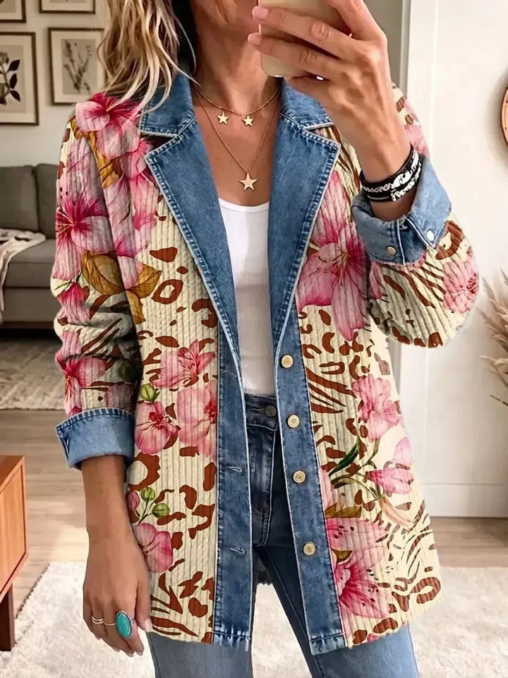 Runa Retro Jacket with Floral and Leopard Print in Pink