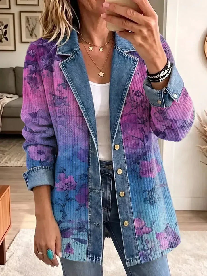 Emmi Retro Jacket with Artistic Floral Print in Purple