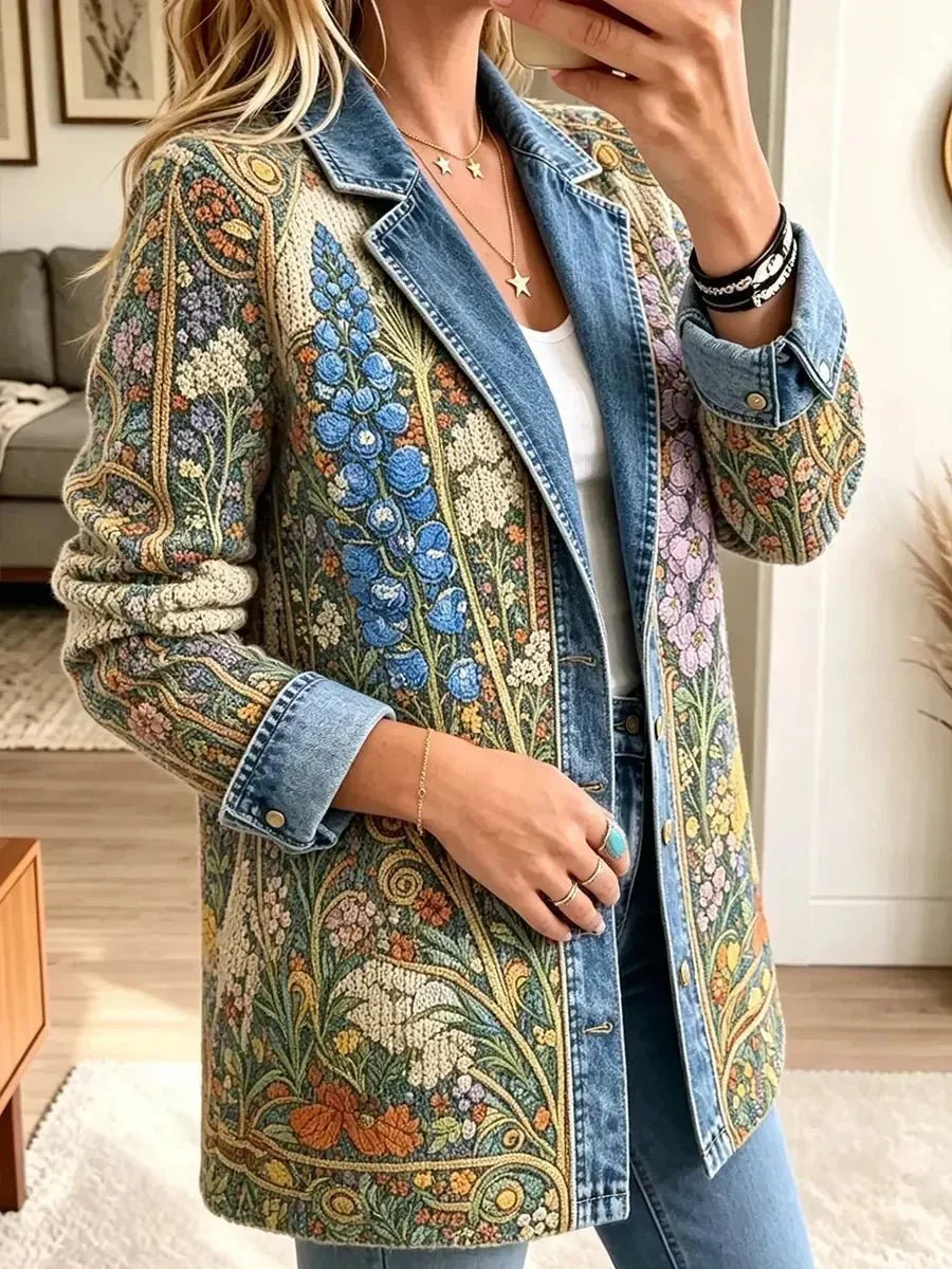 Rosalia Vintage Denim Jacket with Floral Pattern - image 2