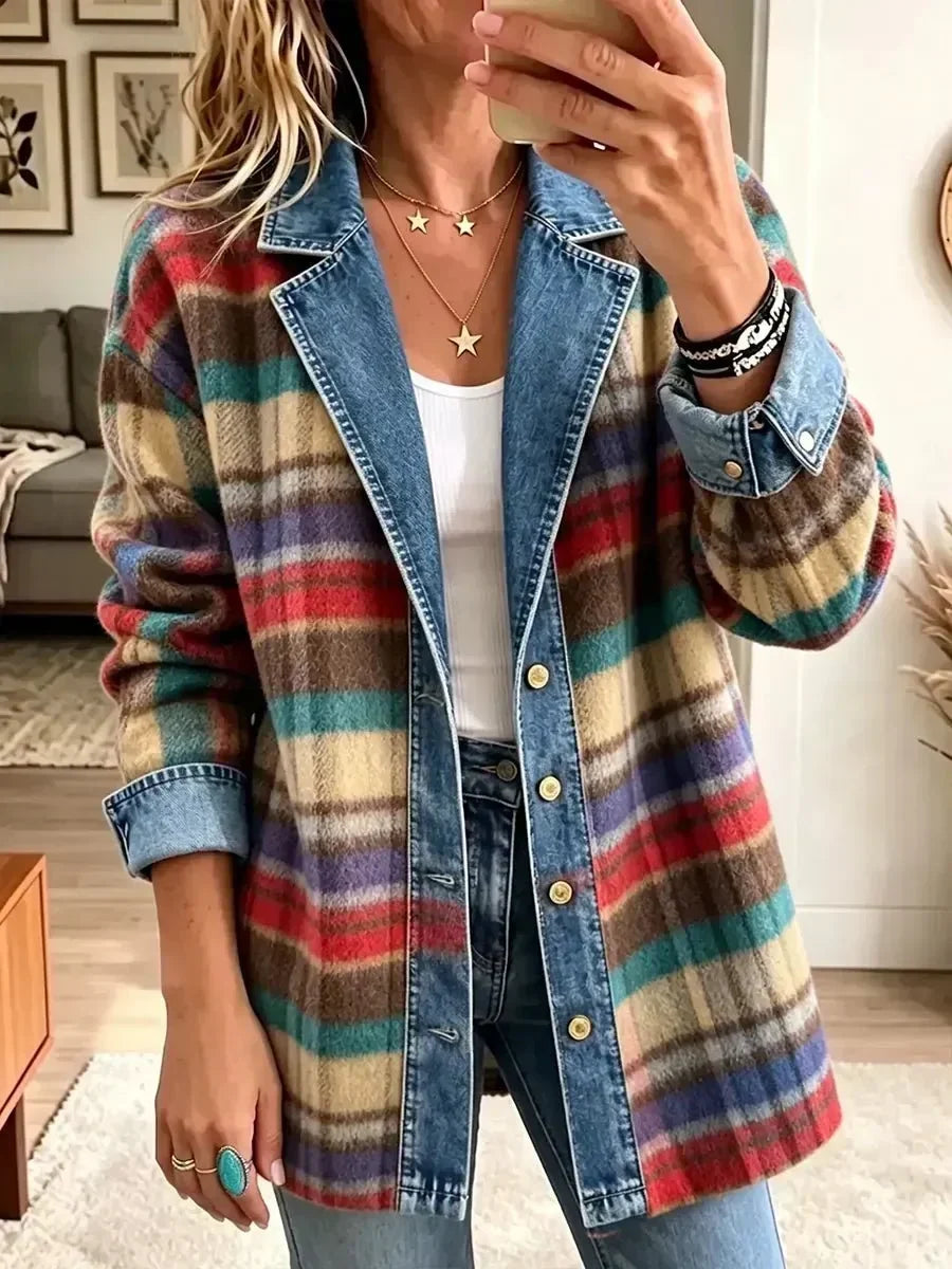 Alberta Colourful Vintage Denim Jacket with Patchwork