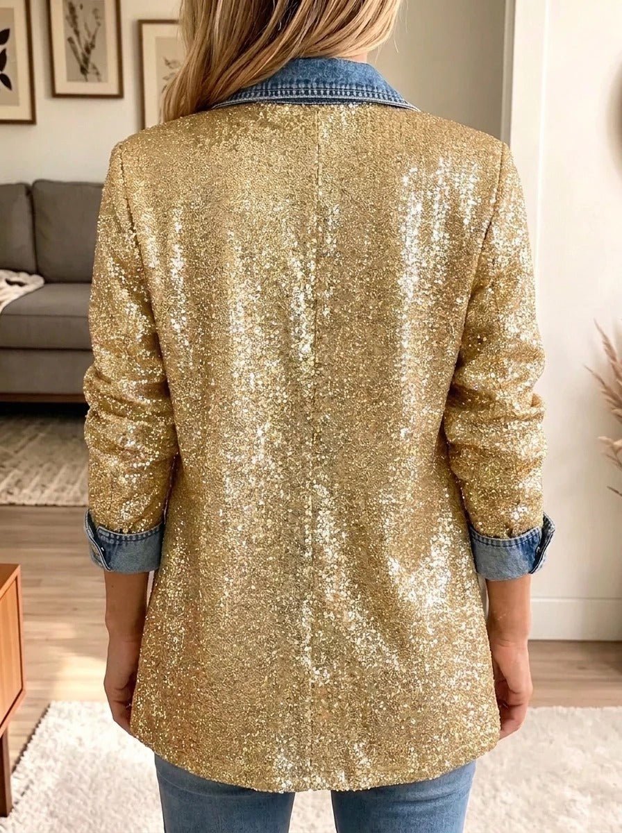 Florentina Denim Jacket with Glitter Patchwork in Gold - image 2