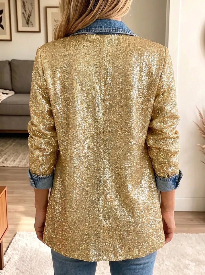 Florentina Denim Jacket with Glitter Patchwork in Gold - image 2