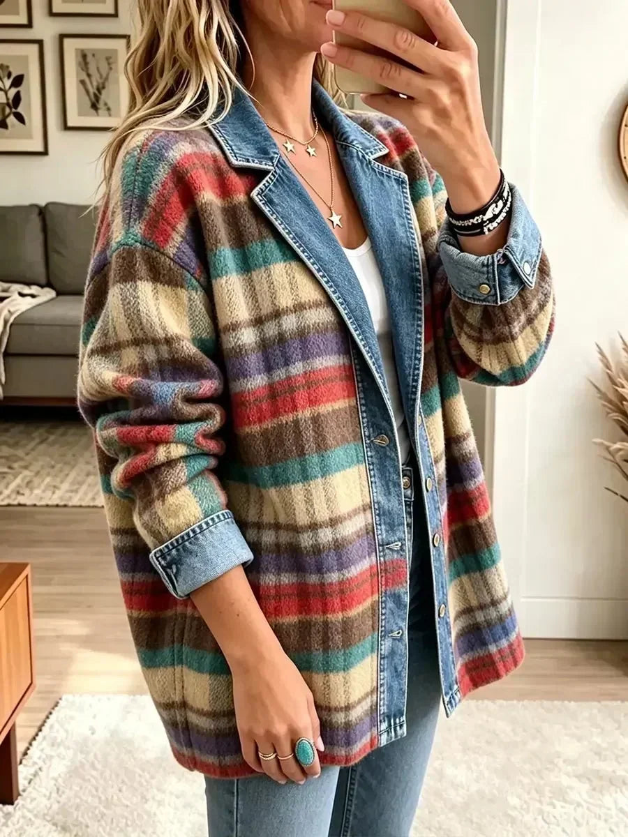 Alberta Colourful Vintage Denim Jacket with Patchwork - image 2