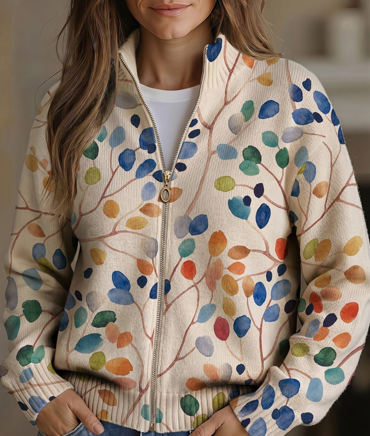 Fiona - Botanical Print Zip-Up Cardigan