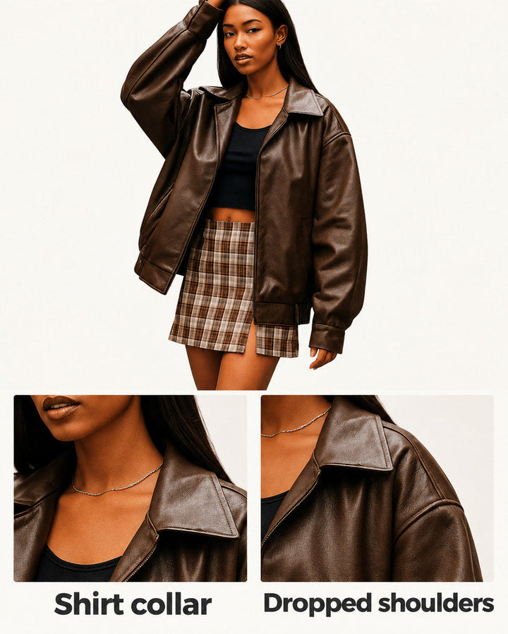 Leanne | Oversized Faux-Leather Jacket