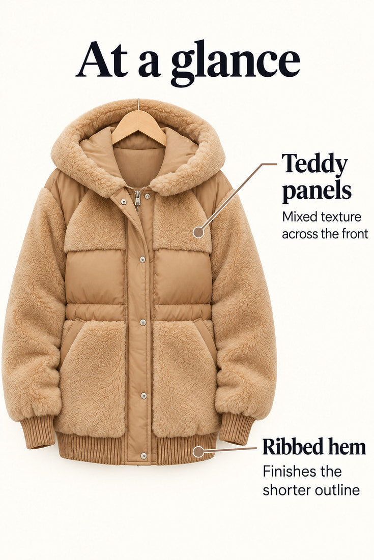 Lena | Camel Hooded Teddy Puffer Jacket