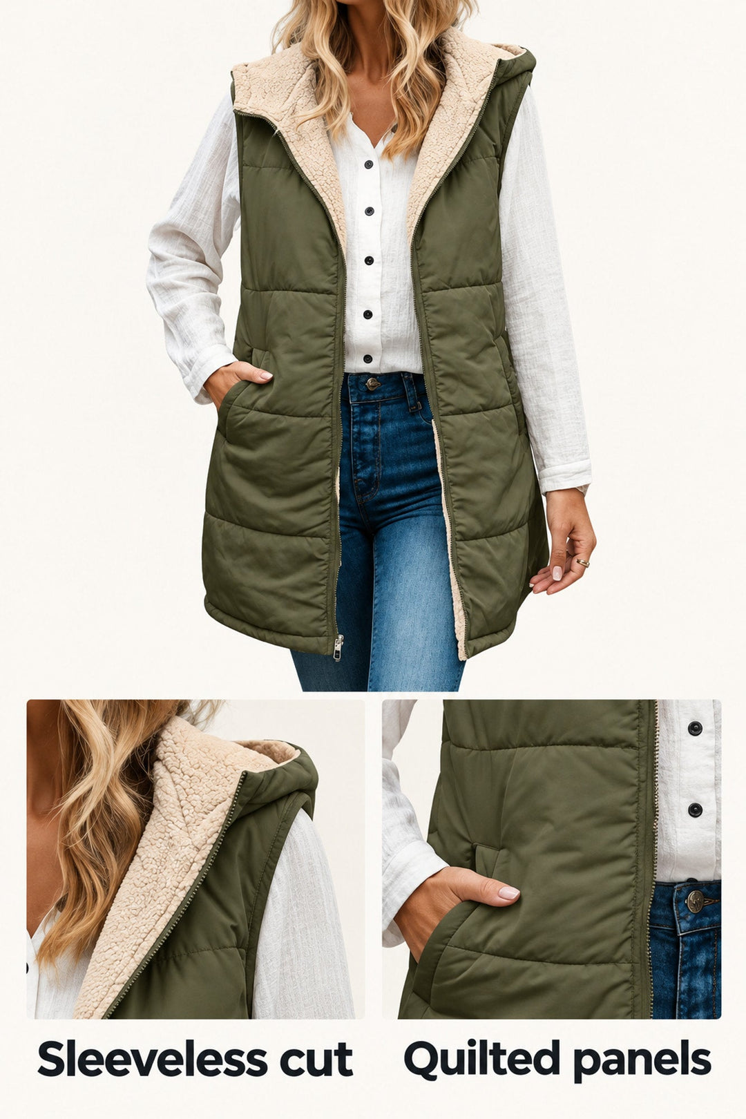 Marie | Olive Longline Quilted Gilet