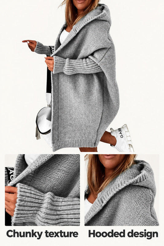 Meg | Grey Hooded Wrap Cardigan
