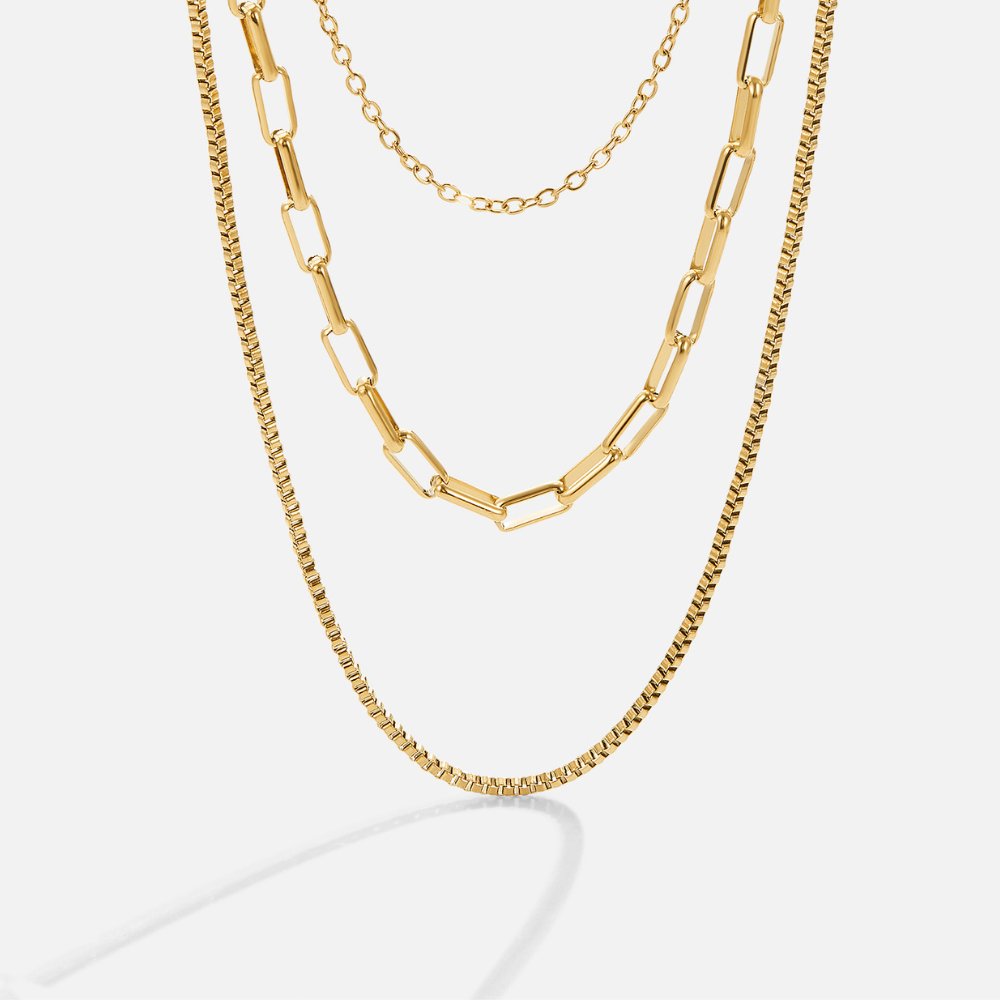 Joséphine – Elegant Triple Strand Gold Necklace with Fine Links