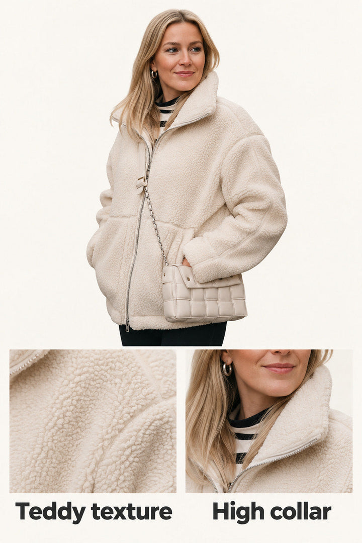 Millie | Cream Teddy Zip Jacket