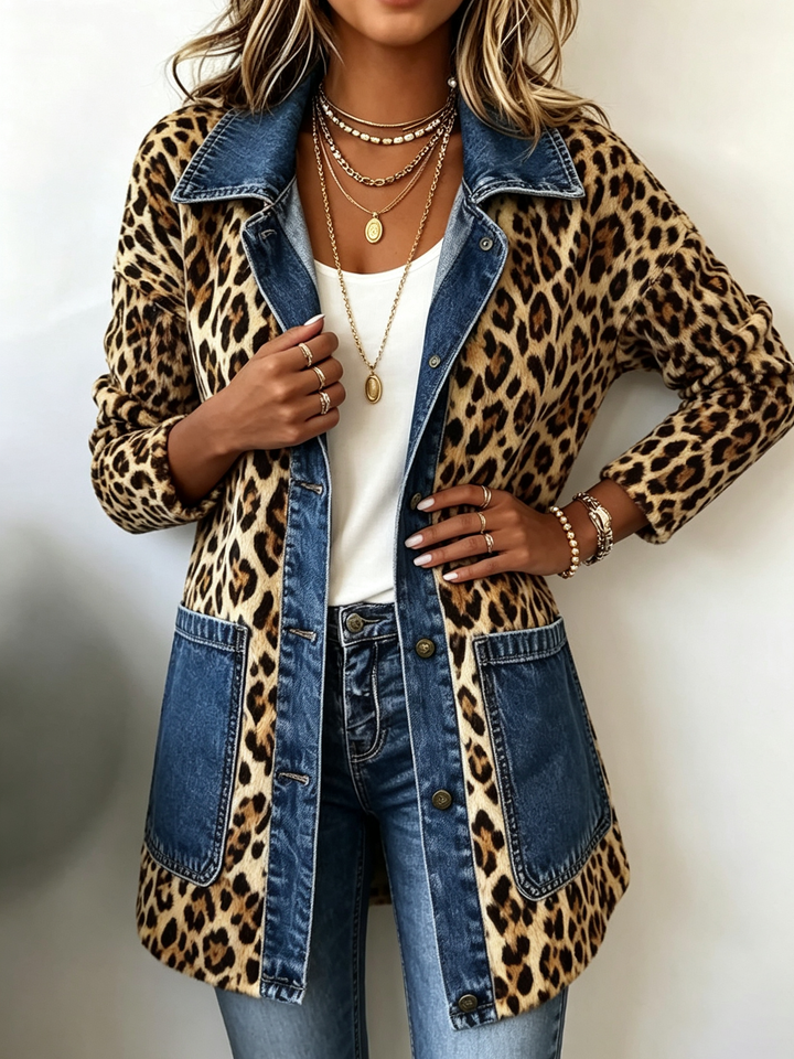 Madeleine | Leopard Print Long Denim Jacket
