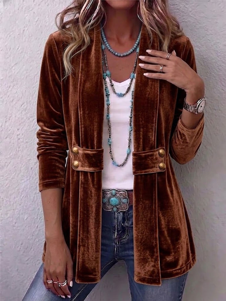Renée | Long Sleeve Open Jacket with Vintage Button Accents