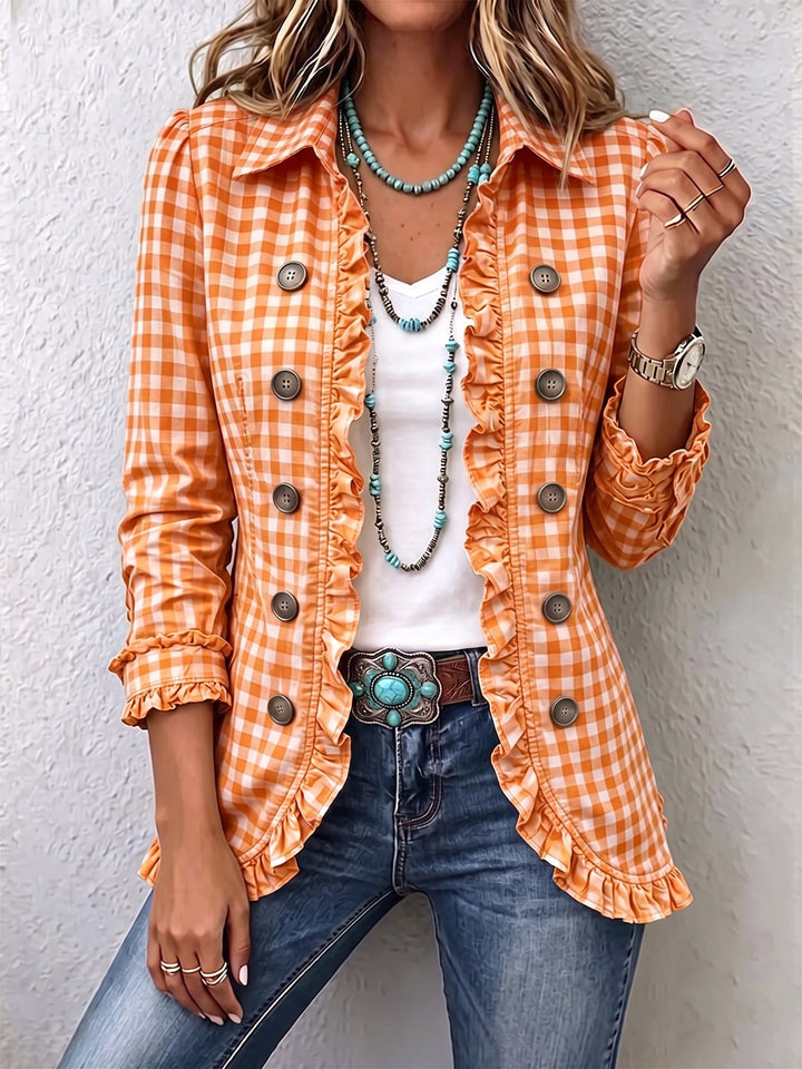 Claudia | Button-Detail Pleated Check Jacket