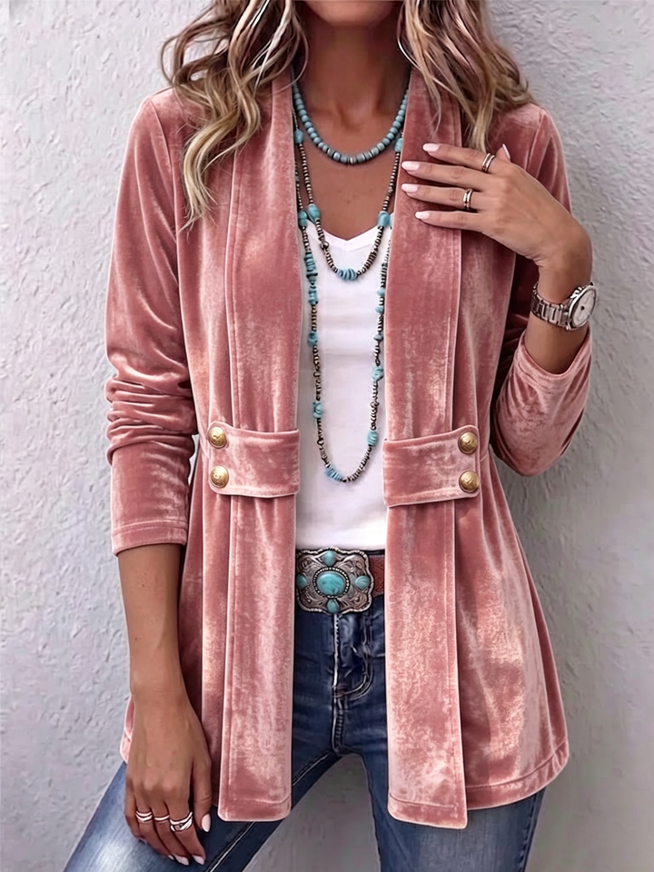 Renée | Long Sleeve Open Jacket with Vintage Button Accents