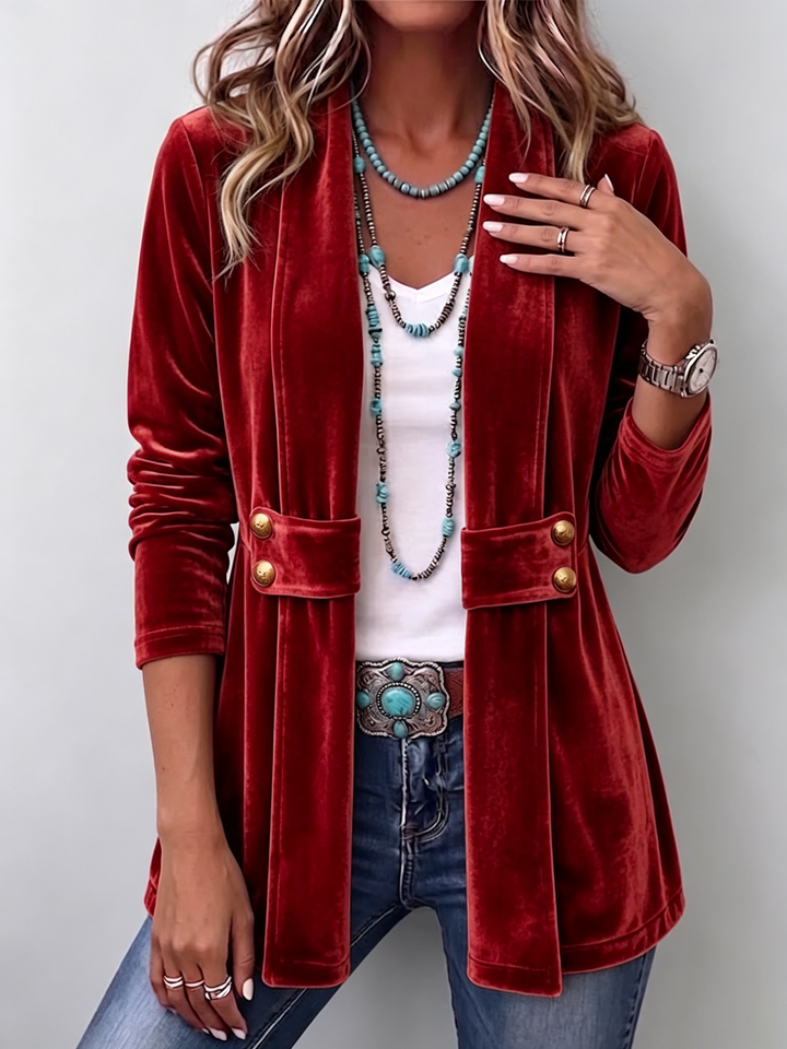 Renée | Long Sleeve Open Jacket with Vintage Button Accents