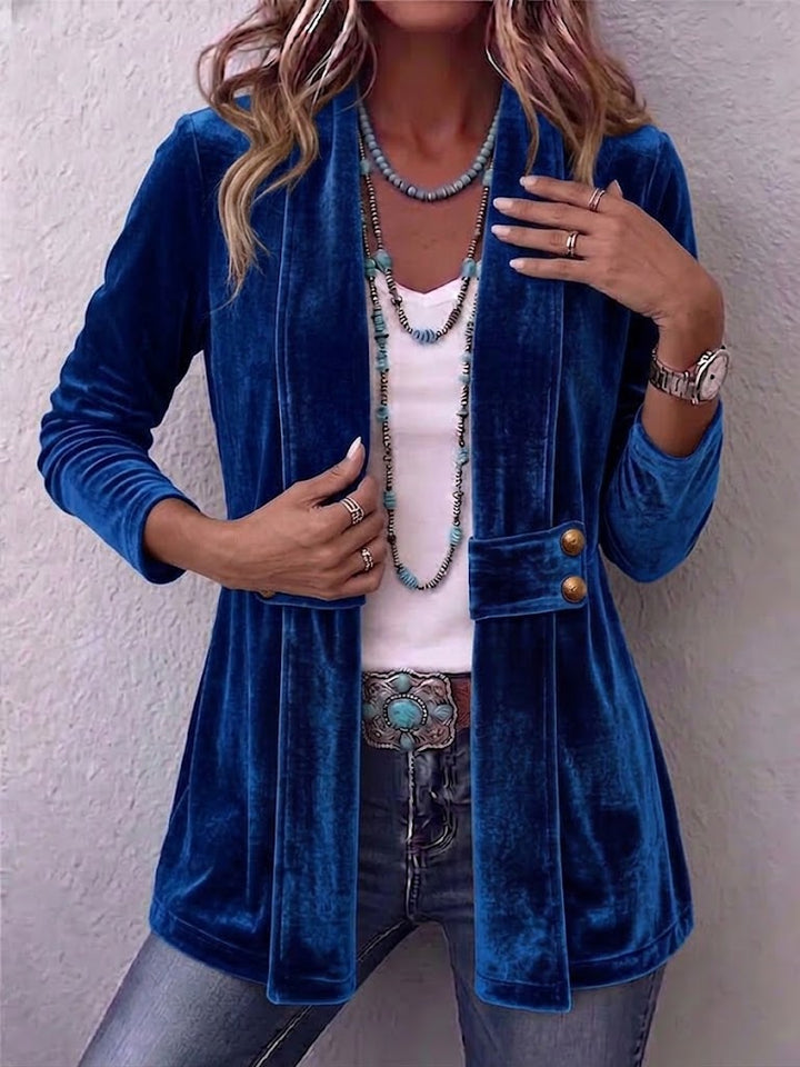Renée | Long Sleeve Open Jacket with Vintage Button Accents