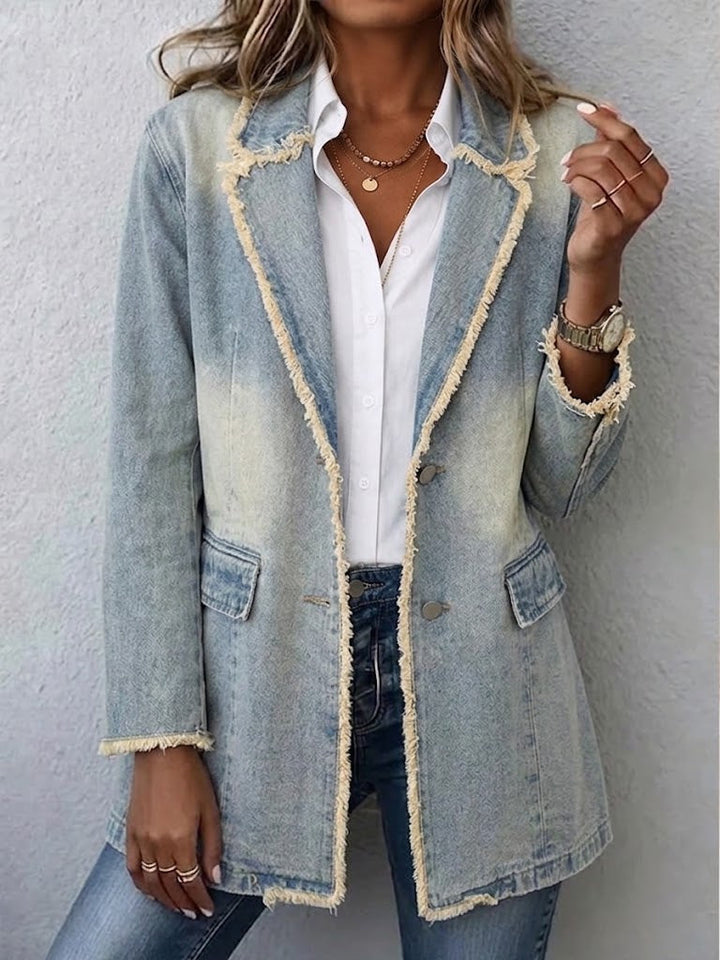 Hélène | Retro-Inspired Oversized Jacket with Frayed Edges